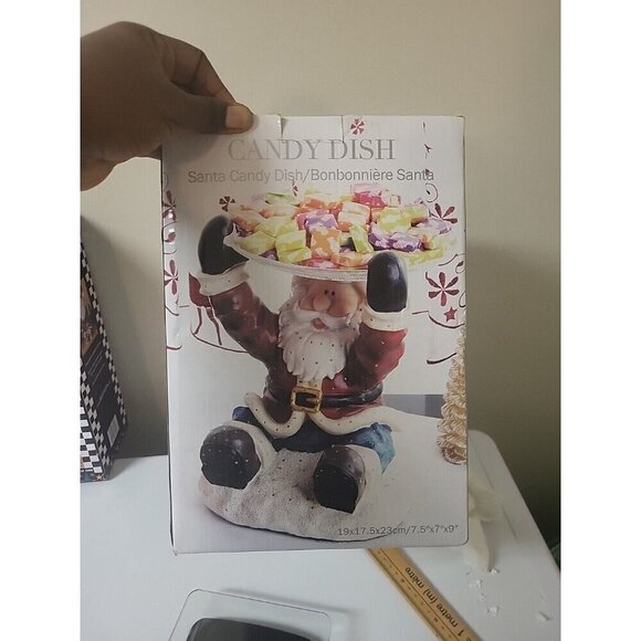Colorful Christmas Light Sitting Santa Claus Candy Dish with A Glass Tray Tested - Picture 12 of 16
